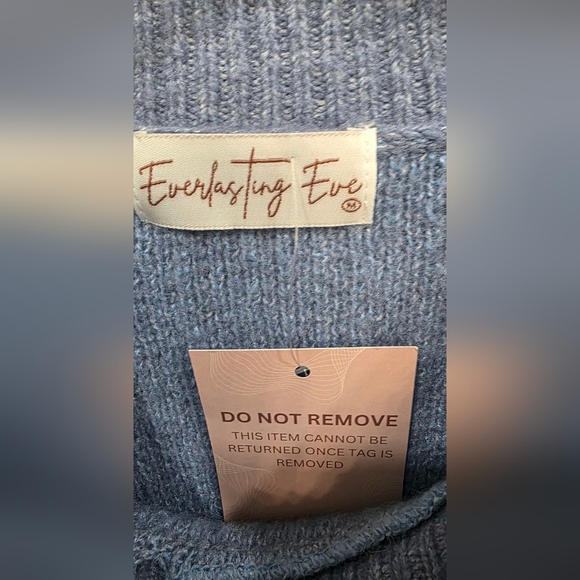 Blue Sweater with White Flower Stitch Detailing - Picture 3 of 5